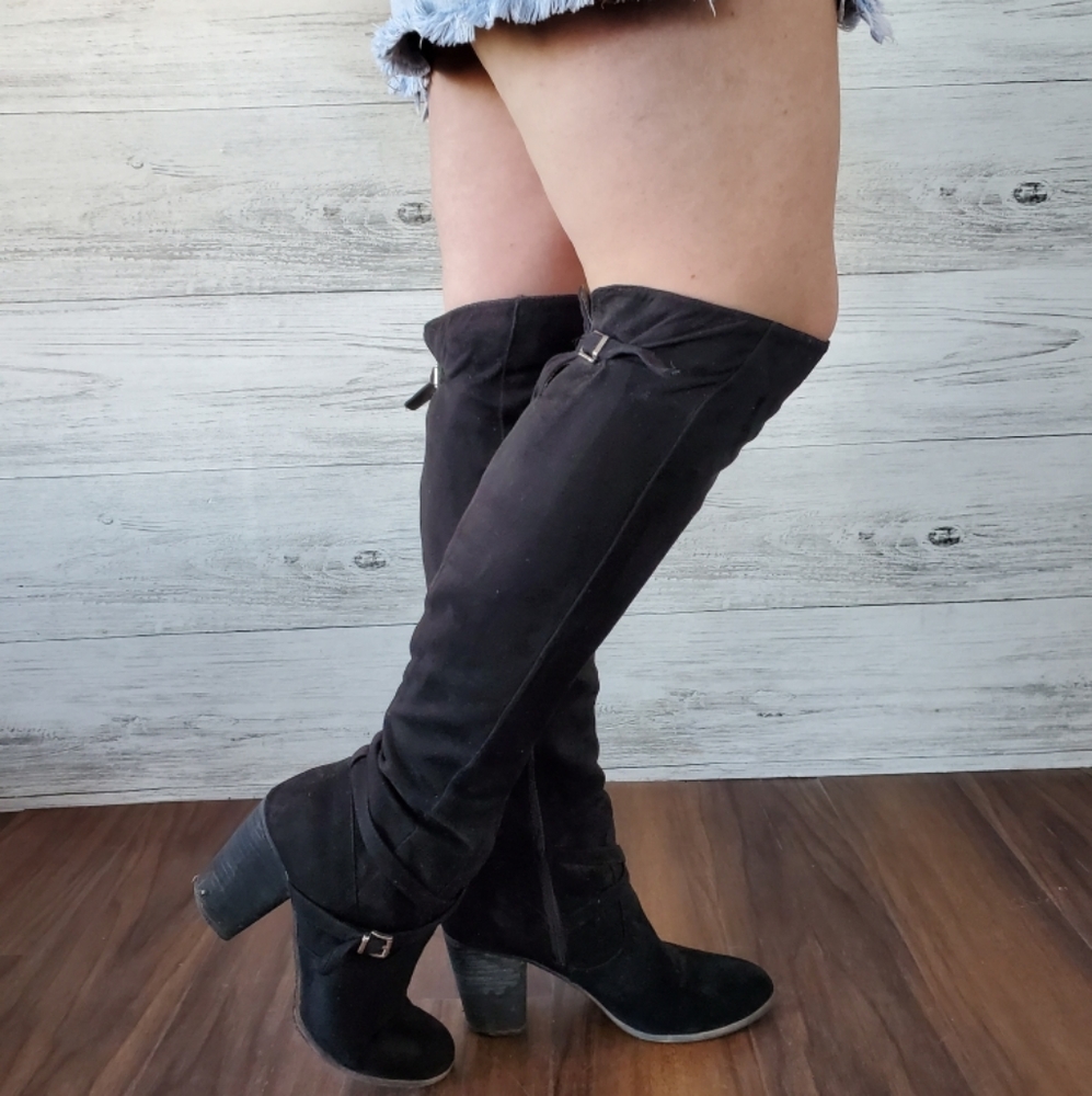 Black-3"-Over The Knee-Heeled Boots